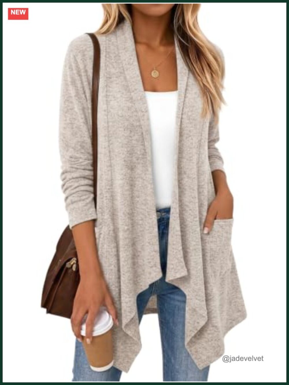 Lightweight Draped Open Front Cardigan with Pockets Longline Knit